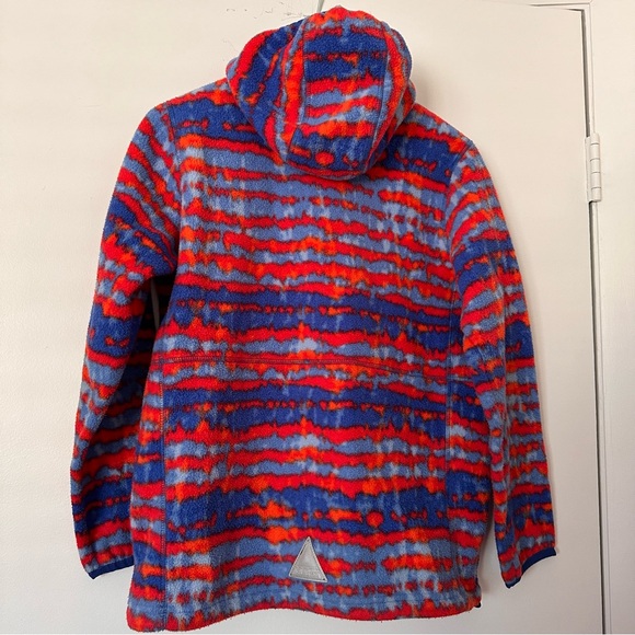 LLBean Kids Mountain Classic Fleece Hooded Jacket Boy Girl Size L 14-16 Blue Red - Picture 5 of 10